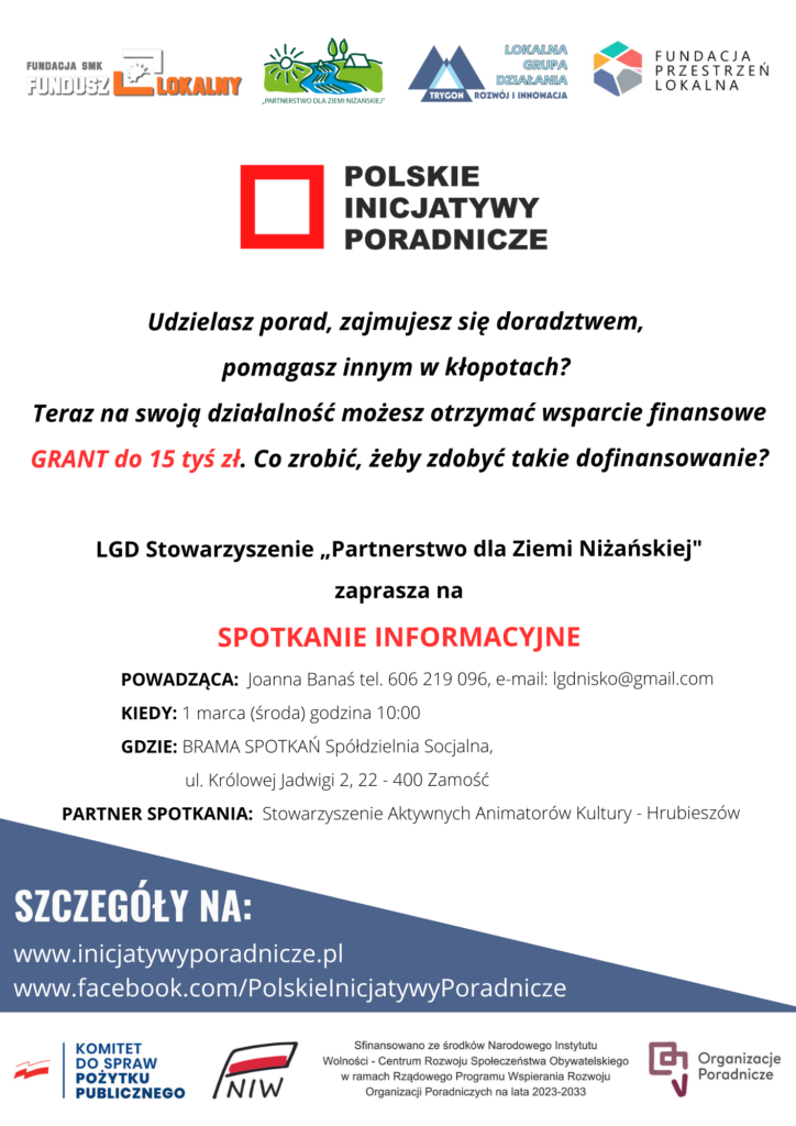 POLSKIE INICJATYWY PORADNICZE – spotkanie informacyjne w Zamościu!